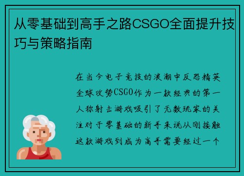 从零基础到高手之路CSGO全面提升技巧与策略指南